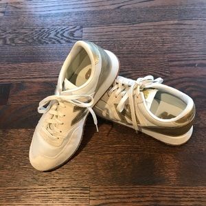 J. Crew white and gold New Balance Tennis Shoes
